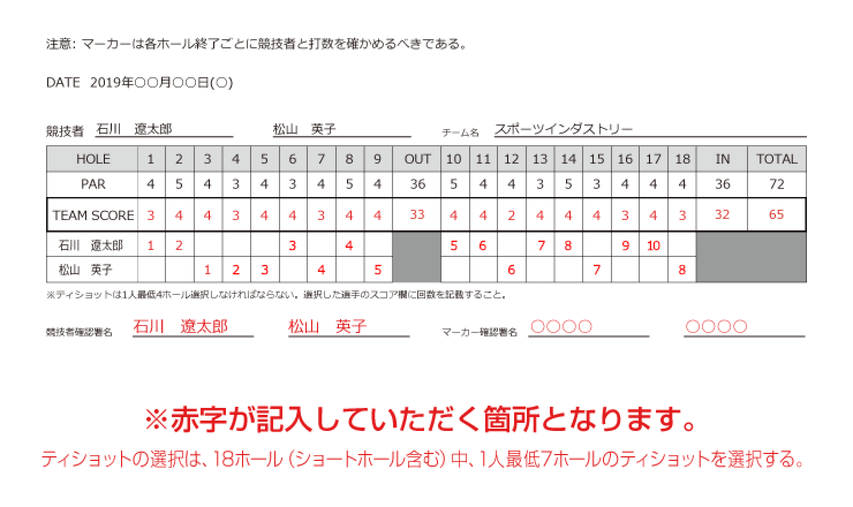 スコアカードの記入例（ダブルス戦）_イメージ画像